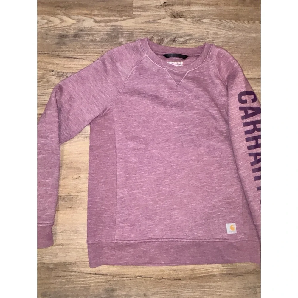 Carhartt Women's Maroon Relaxed Fit Pullover Fleece Sweatshirt Crewneck Logo Med